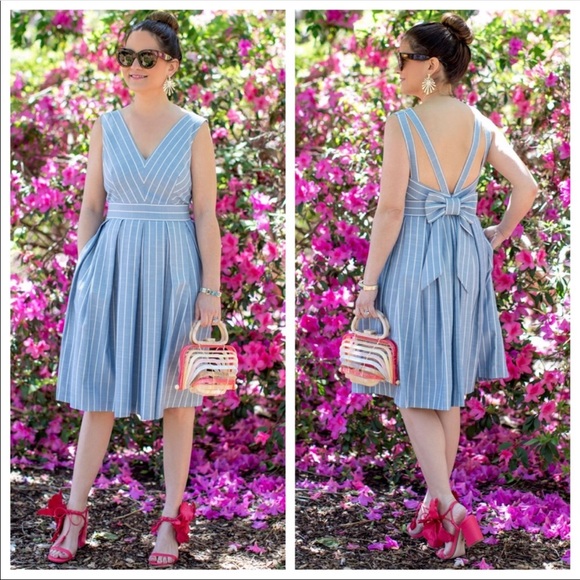 Gal Meets Glam Dresses & Skirts - Gal Meets Glam Samantha Blue Stripe Fit And Flare